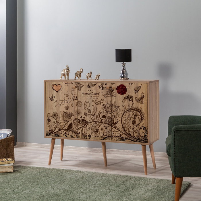 Hanah Home Mega-731 Consola Roble Sonoma, 120x90cm, Tablero Partículas Melamina, Patas Carpe, Mueble Salón Diseño